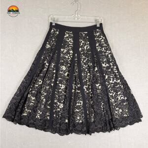 SUNDANCE Flare Skirt Black Lace Pleated Under Layer Polka Dot Women's 4